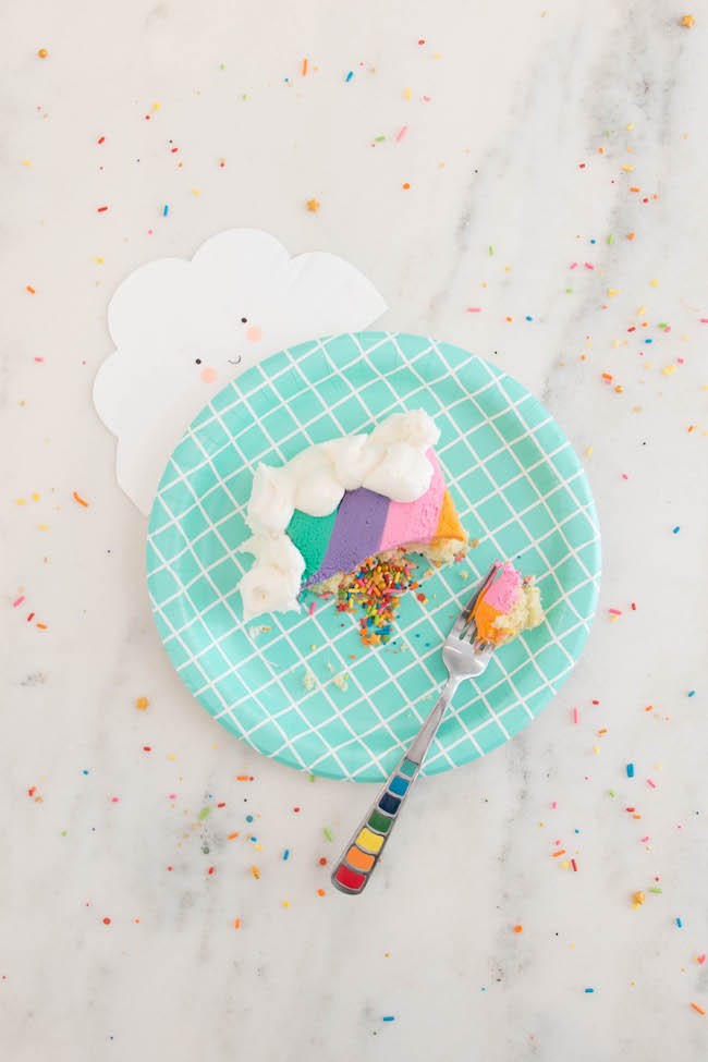 Slice of Vanilla Sheet Cake Filled with Rainbow Sprinkles  | Erin Gardner | Erin Bakes 