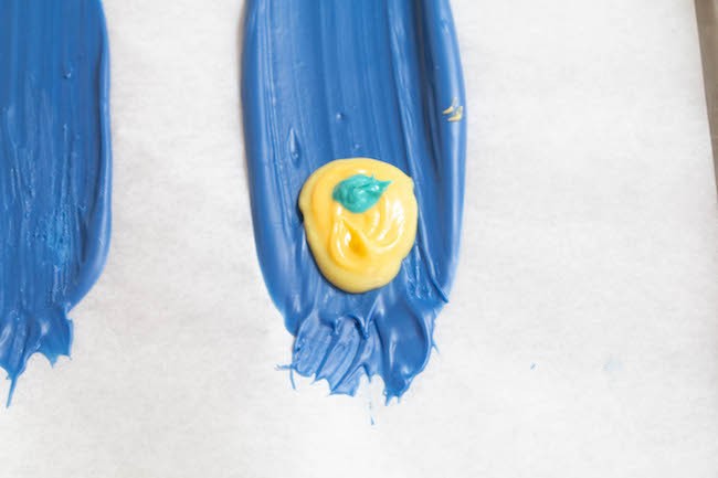 Piping Teal Chocolate onto the Feather | Erin Gardner | ErinBakes