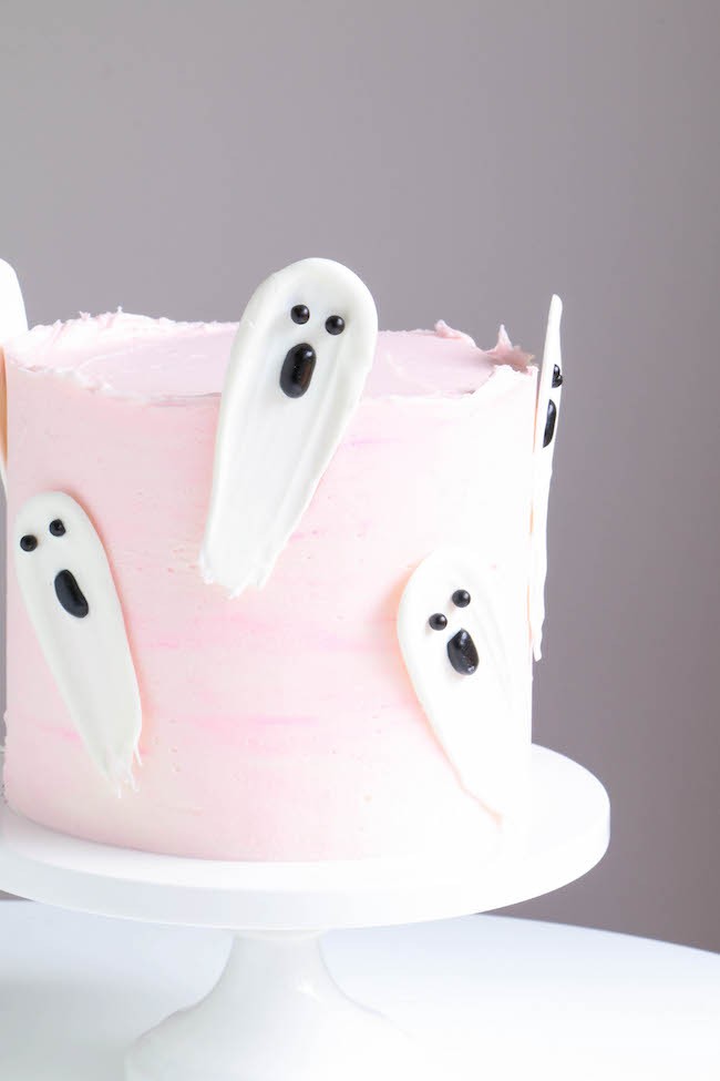 Chocolate Brushstroke Ghosts on a Pink Cake | Erin Gardner | Erin Bakes