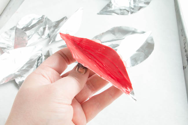 Foil Leaf Mold Brushed with Melted Red Chocolate | Erin Bakes