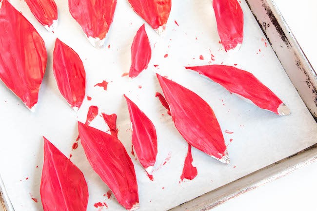 Leaf Molds Covered with Melted Red Chocolate | Erin Bakes