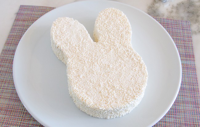Bunny-Shaped Cake Covered in White Sprinkles | Erin Gardner | Erin Bakes